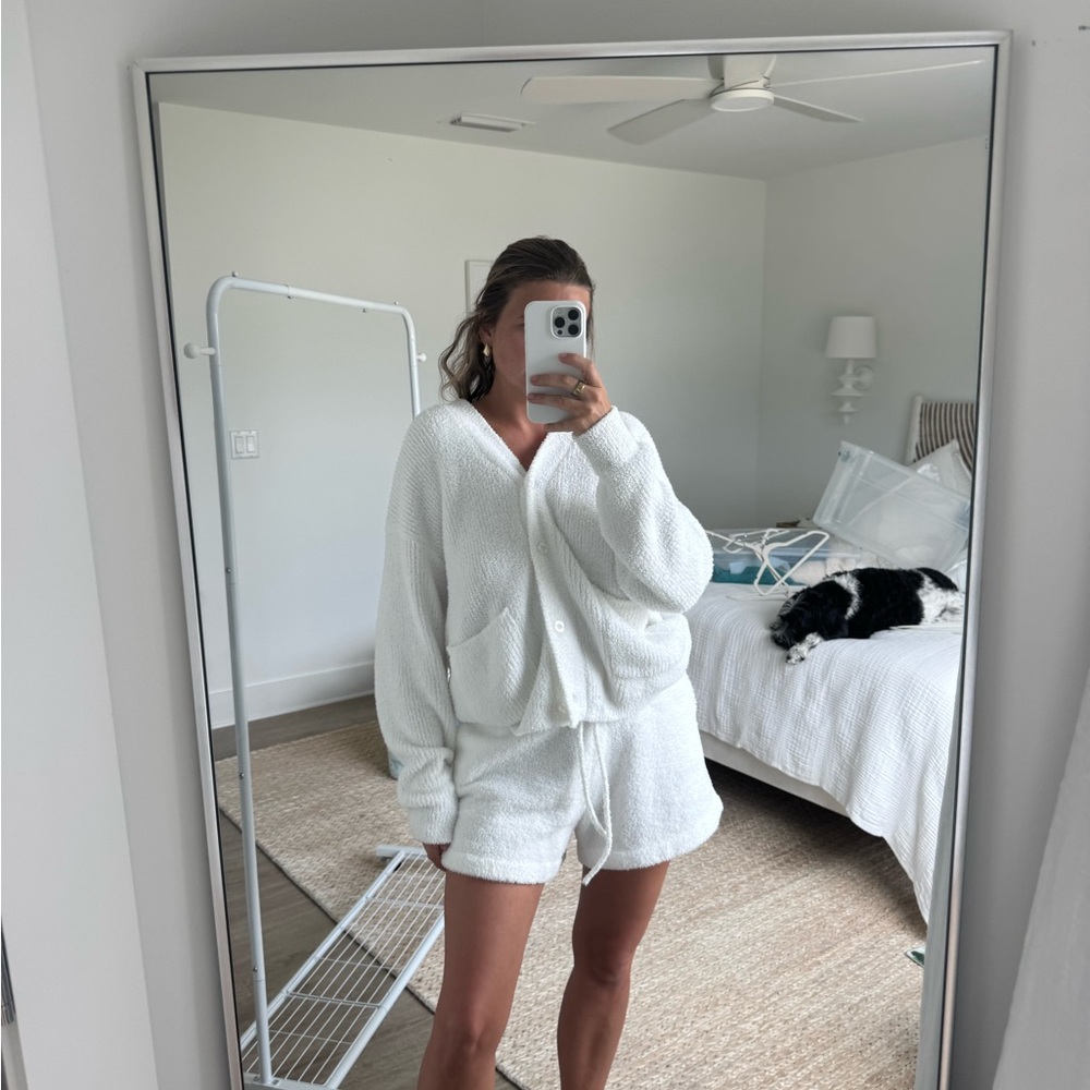 Cozy White Knit Cardigan and Shorts Set
